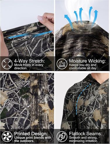 FISHEAL UPF 50+ Men's Hunting Camo Hoodie, Long Sleeve Sun Protection Fishing Shirt, Lightweight Quick Dry Pullover Outdoors in Saudi Arabia