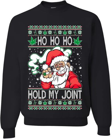 سترة Ho Ho Ho Hold My Joint Weed Santa Smoking Ugly Christmas للجنسين بياقة دائرية in Saudi Arabia