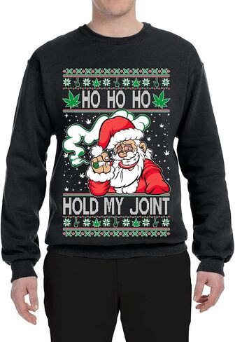 سترة Ho Ho Ho Hold My Joint Weed Santa Smoking Ugly Christmas للجنسين بياقة دائرية in Saudi Arabia