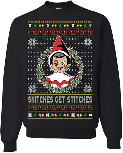 سترة Snitches Get Stitches Ugly Christmas للجنسين، سترة برقبة دائرية لعيد الميلاد in Kuwait