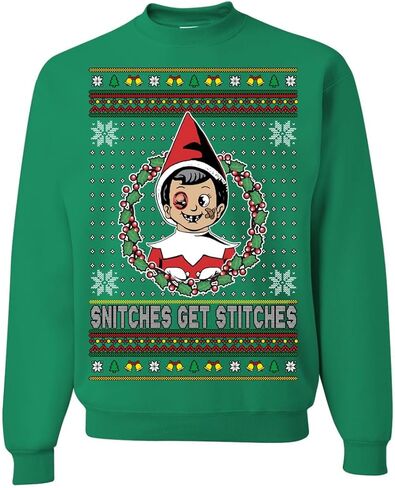 سترة Snitches Get Stitches Ugly Christmas للجنسين، سترة برقبة دائرية لعيد الميلاد in Kuwait