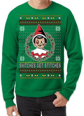 سترة Snitches Get Stitches Ugly Christmas للجنسين، سترة برقبة دائرية لعيد الميلاد in Kuwait