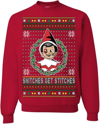 سترة Snitches Get Stitches Ugly Christmas للجنسين، سترة برقبة دائرية لعيد الميلاد in Kuwait