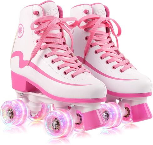 Classic Roller Skates Girls Ages 8-12 Women's Quad Skates with Light up Wheels, High-top PU Leather Indoor Recreational Skates in Saudi Arabia