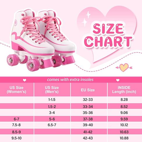Classic Roller Skates Girls Ages 8-12 Women's Quad Skates with Light up Wheels, High-top PU Leather Indoor Recreational Skates in Saudi Arabia