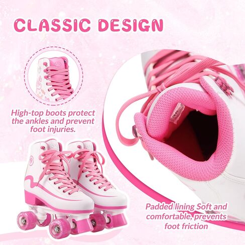 Classic Roller Skates Girls Ages 8-12 Women's Quad Skates with Light up Wheels, High-top PU Leather Indoor Recreational Skates in Saudi Arabia