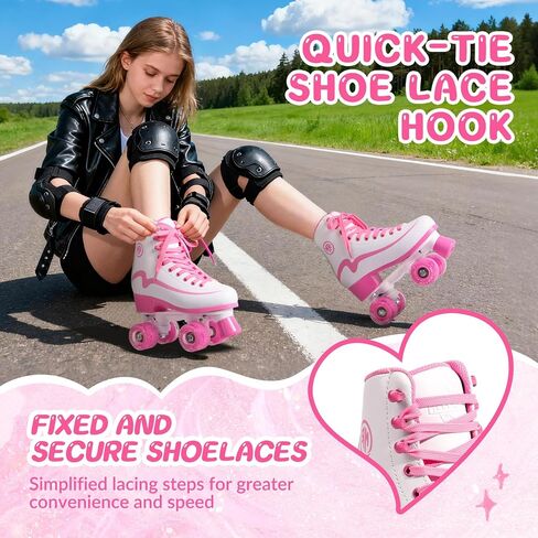 Classic Roller Skates Girls Ages 8-12 Women's Quad Skates with Light up Wheels, High-top PU Leather Indoor Recreational Skates in Saudi Arabia