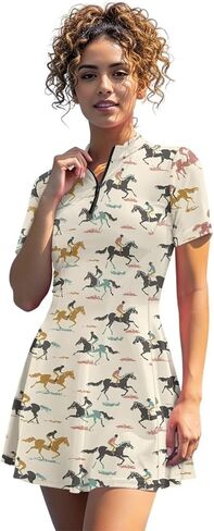 ملابس جولف للسيدات، فستان تنس برقبة على شكل حرف V وأكمام قصيرة، شورت مدمج، فستان رياضي للجولف مع جيوب in Kuwait