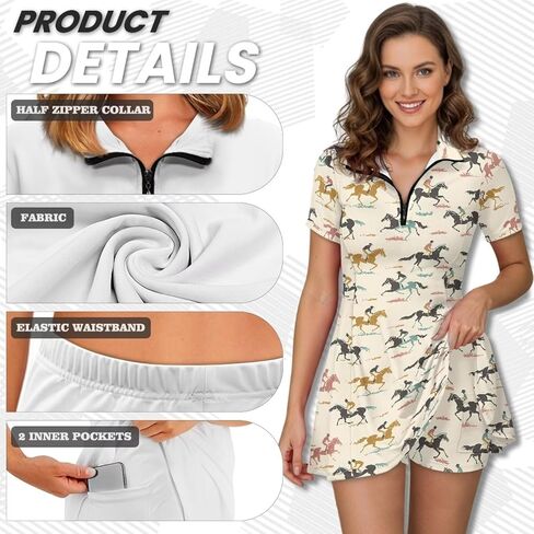 ملابس جولف للسيدات، فستان تنس برقبة على شكل حرف V وأكمام قصيرة، شورت مدمج، فستان رياضي للجولف مع جيوب in Kuwait