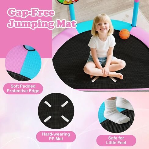 Goplus 60" Trampoline for Kids, Recreational Toddler Trampoline with Basketball Hoop, Dart Board, Safe Enclosure Net, Indoor & Outdoor Activity Center for 3-6 Years Old Kids, Gift for Boys Girls in Saudi Arabia