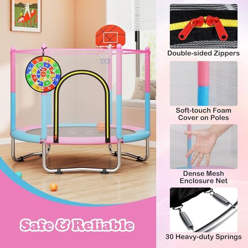 Goplus 60" Trampoline for Kids, Recreational Toddler Trampoline with Basketball Hoop, Dart Board, Safe Enclosure Net, Indoor & Outdoor Activity Center for 3-6 Years Old Kids, Gift for Boys Girls in Saudi Arabia