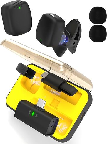 Wireless Lavalier Microphone Noise Cancelling for Android iPhone 15H Battery Life with Charging Case Lapel Micphone Wireless for Video Recording Podcast in Saudi Arabia