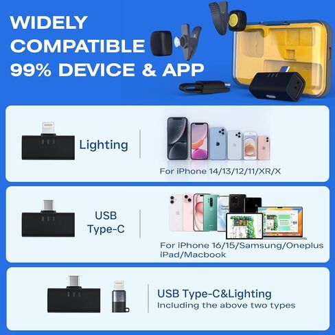 Wireless Lavalier Microphone Noise Cancelling for Android iPhone 15H Battery Life with Charging Case Lapel Micphone Wireless for Video Recording Podcast in Saudi Arabia