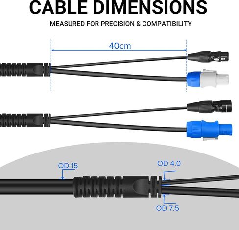 SMALL-EYE 5 Pin DMX Combo Cable 10 ft - 4-Core DMX وكابل وصلة التحكم في الطاقة، 5-Pin DMX ذكر إلى أنثى + قابس طاقة لإضاءة المسرح (10 بوصات) in Kuwait