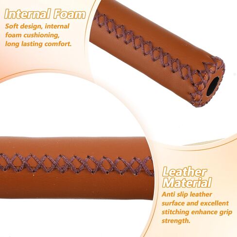 2pcs Mountain Bike Grips Handlebar, Hand-Stitched Handle Bar Grips for Bicycles, Brown PU Leather Bicycle Handlebar Grips, Fits Most 22.2mm (7/8") Bicycle Handlebars in Kuwait