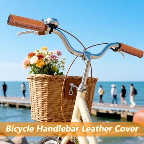 2pcs Mountain Bike Grips Handlebar, Hand-Stitched Handle Bar Grips for Bicycles, Brown PU Leather Bicycle Handlebar Grips, Fits Most 22.2mm (7/8") Bicycle Handlebars in Kuwait