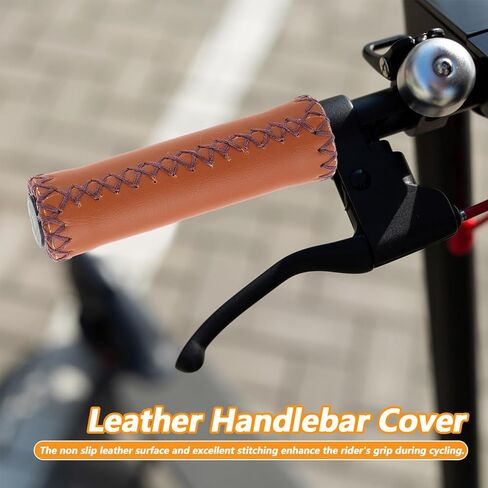 2pcs Mountain Bike Grips Handlebar, Hand-Stitched Handle Bar Grips for Bicycles, Brown PU Leather Bicycle Handlebar Grips, Fits Most 22.2mm (7/8") Bicycle Handlebars in Kuwait