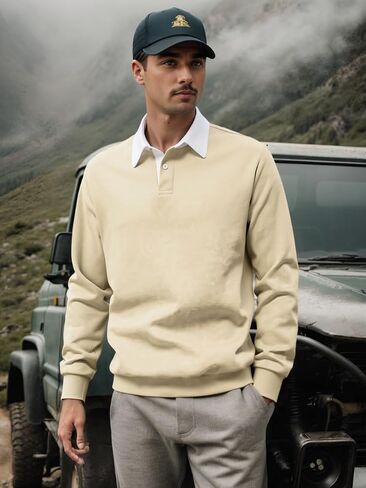 ZAFUL Mens Polo Shirts Long Sleeve Pullover Sweatshirts Contrast Collar Button Down Golf Shirt in Saudi Arabia