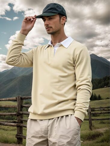ZAFUL Mens Polo Shirts Long Sleeve Pullover Sweatshirts Contrast Collar Button Down Golf Shirt in Saudi Arabia