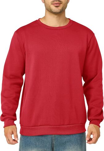 Mens Crewneck Sweatshirts Casual Fleece Pullover Sweatshirt Long Sleeve Basic Sweat Shirts in Saudi Arabia