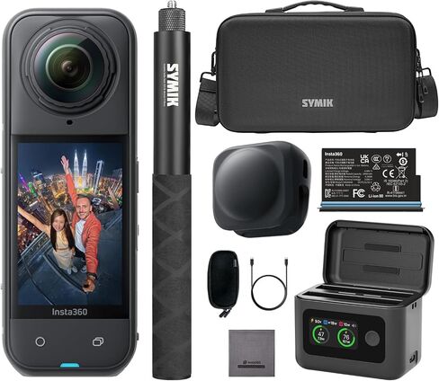 Insta360 X5 Elite Bundle - Waterproof 8K 360° Action Camera, 1/1.28" 72MP Sensors, 4K Wide-Angle Video, with Extra Battery, Fast Charge Case, Invisible Selfie Stick, Carrying Case, Lens Cap in Saudi Arabia