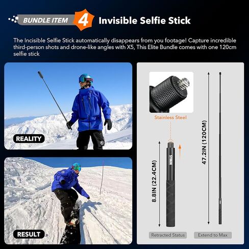 Insta360 X5 Elite Bundle - Waterproof 8K 360° Action Camera, 1/1.28" 72MP Sensors, 4K Wide-Angle Video, with Extra Battery, Fast Charge Case, Invisible Selfie Stick, Carrying Case, Lens Cap in Saudi Arabia