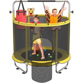 60" Toddler Trampoline for Kids, 330lbs Trampoline Indoor with Basketball Hoop,Safety Net, Birthday Gifts for Boy Girl Age 1-8 in Saudi Arabia