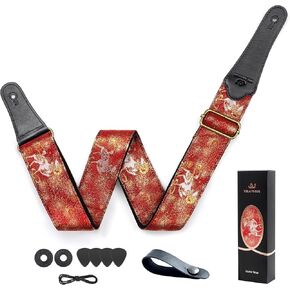 Guitar Strap, Electric& Acoustic bass guitar straps,embroidered filament with Head Cowhide Leather strap, with Free Strap Button,2 guitar Strap Locks，4Guitar Pick (birds and flowers) in Saudi Arabia
