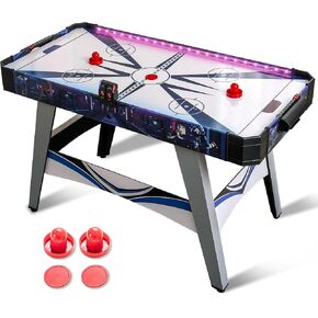 GYMAX Air Hockey Table, 54 Inch Arcade Style Air Hockey Game Table with LED Lights & Scoreboard, Powerful 12V Motor, 2 Pushers, 2 Pucks, for Kids & Adults, Home, Game Room and Office in Kuwait