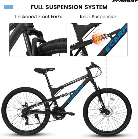24/26/27.5 Inch Mountain Bike, Dual Full Suspension 21 Speed Womens Mens Mountain Bikes, Commuter Bike with Carbon Steel Frame and Dual Disc Brakes in Saudi Arabia