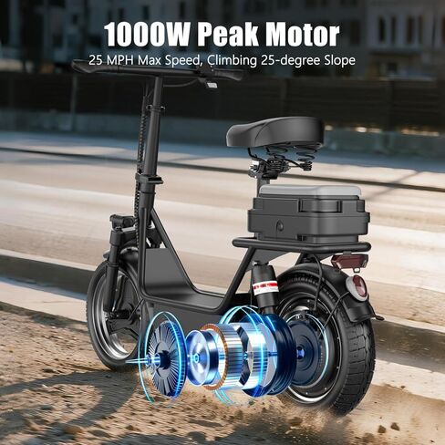 Electric Scooter for Adults, 1000W Peak Motor, Up to 25 MPH 30 Miles, Electric Scooter with Seat, Multiple Suspension, Bright Lights, Provides Comfortable and Safe Ride, 14" E Scooter for Commuting in Kuwait