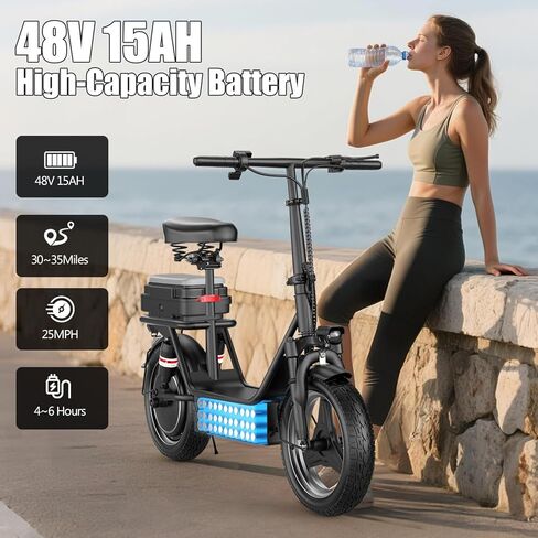 Electric Scooter for Adults, 1000W Peak Motor, Up to 25 MPH 30 Miles, Electric Scooter with Seat, Multiple Suspension, Bright Lights, Provides Comfortable and Safe Ride, 14" E Scooter for Commuting in Kuwait