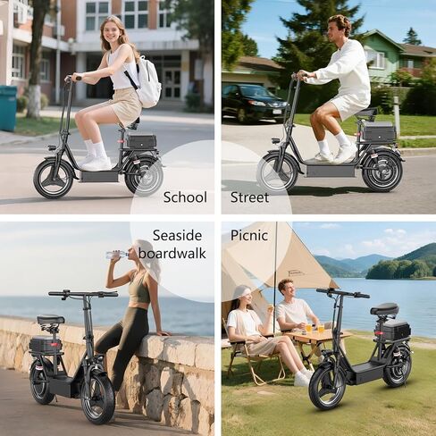Electric Scooter for Adults, 1000W Peak Motor, Up to 25 MPH 30 Miles, Electric Scooter with Seat, Multiple Suspension, Bright Lights, Provides Comfortable and Safe Ride, 14" E Scooter for Commuting in Kuwait
