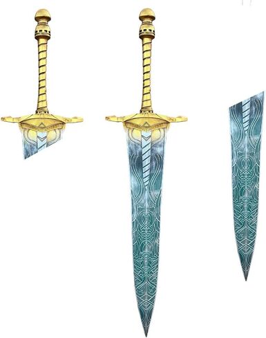 Moonlight Greatsword 53in Glowing Fantasy Sword طبق الأصل - دعامة تنكرية من الألياف الزجاجية ذات اللون الأزرق الصقيعي مع نقوش رونية، فن عرض مثبت على الحائط لمحبي آر بي جي (حواف حادة ومقاومة للكسر) in Kuwait