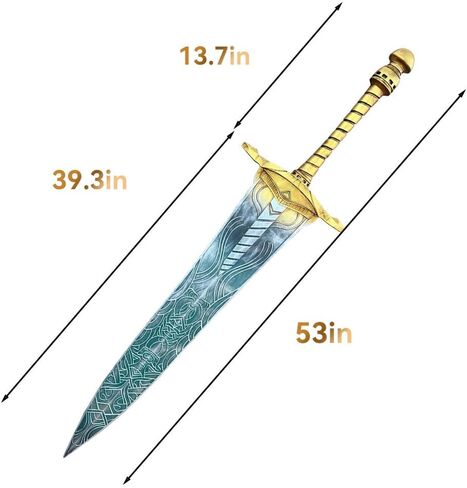 Moonlight Greatsword 53in Glowing Fantasy Sword طبق الأصل - دعامة تنكرية من الألياف الزجاجية ذات اللون الأزرق الصقيعي مع نقوش رونية، فن عرض مثبت على الحائط لمحبي آر بي جي (حواف حادة ومقاومة للكسر) in Kuwait