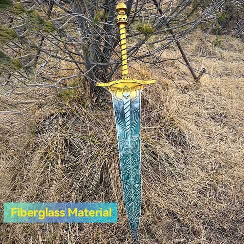 Moonlight Greatsword 53in Glowing Fantasy Sword طبق الأصل - دعامة تنكرية من الألياف الزجاجية ذات اللون الأزرق الصقيعي مع نقوش رونية، فن عرض مثبت على الحائط لمحبي آر بي جي (حواف حادة ومقاومة للكسر) in Kuwait