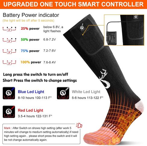 SNOW DEER Upgraded Rechargeable Electric Heated Socks,7.4V 2200mAh Battery Powered Cold Weather Heat Socks for Men Women,Outdoor Riding Camping Hiking Motorcycle Skiing Warm Winter Socks in Kuwait