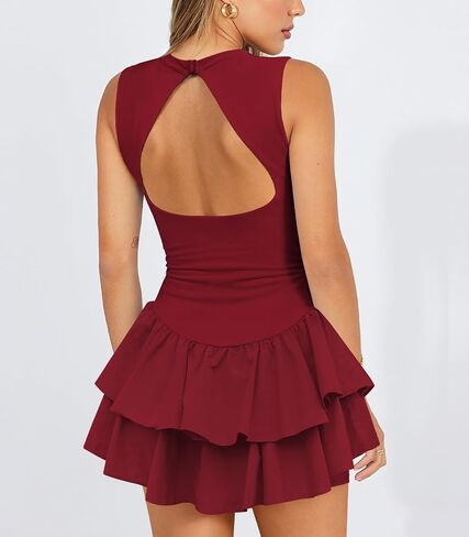 Women's Tennis Pleated Ruffle Athletic Dress for Women Mini Flowy Layered Ruffle Crewneck Sleeveless Dress with Shorts in Saudi Arabia