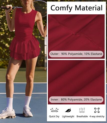 Women's Tennis Pleated Ruffle Athletic Dress for Women Mini Flowy Layered Ruffle Crewneck Sleeveless Dress with Shorts in Saudi Arabia