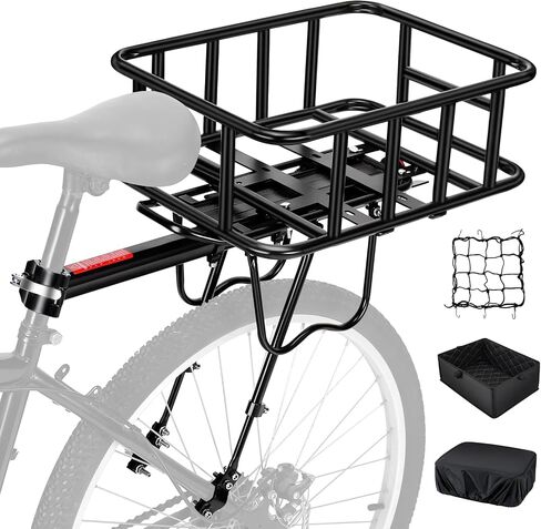 Upgraded Rear Bike Rack with Basket, Removable Adjustable Bike Basket Rear with Liner,Waterproof Cover,Cargo Net, Heavy Duty Bicycle Rear Basket for Most Bikes and E-Bike in Saudi Arabia