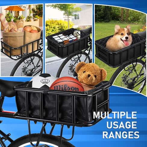 Upgraded Rear Bike Rack with Basket, Removable Adjustable Bike Basket Rear with Liner,Waterproof Cover,Cargo Net, Heavy Duty Bicycle Rear Basket for Most Bikes and E-Bike in Saudi Arabia