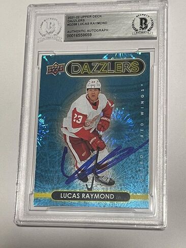 Lucas Raymond Signed UD Them Dazzlers Card IP Slabbed Beckett BAS COA Wings - Hockey Slabbed Autographed Rookie Cards in Saudi Arabia