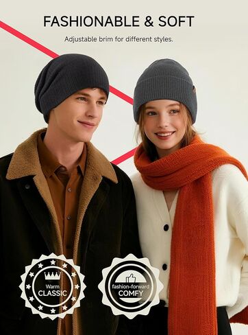TRENDOUX Winter Hat for Men Women: Warm Thick Stocking Cap Merino Wool Knit Cuffed Beanie Unisex Soft Skull Cap in Kuwait
