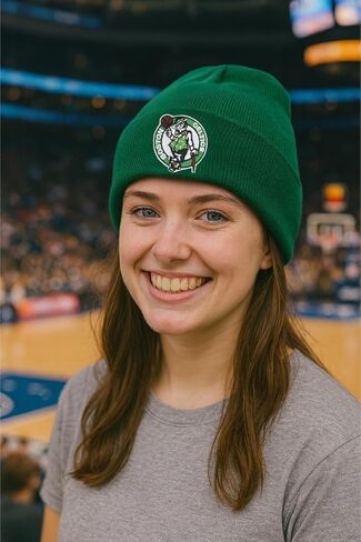 قبعة صغيرة مرخصة رسميًا من Boston Basketball Classic Edition ذات أساور متماسكة ومطرزة بشعار الفريق، قبعة خضراء شتوية in Saudi Arabia