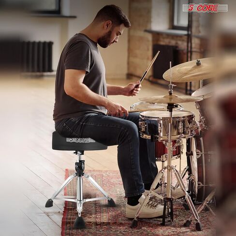 5 CORE Drum Throne 4 Inch Thick Padded Comfortable 400Lb Capacity Guitar Stool Heavy Duty Drummer Chair Swivel Height Adjustable Musician Seat for Adults and Kids Black - DS CH BLK PR HD in Saudi Arabia