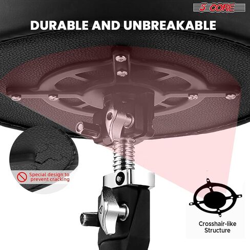 5 CORE Drum Throne 4 Inch Thick Padded Comfortable 400Lb Capacity Guitar Stool Heavy Duty Drummer Chair Swivel Height Adjustable Musician Seat for Adults and Kids Black - DS CH BLK PR HD in Saudi Arabia