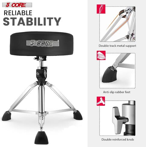 5 CORE Drum Throne 4 Inch Thick Padded Comfortable 400Lb Capacity Guitar Stool Heavy Duty Drummer Chair Swivel Height Adjustable Musician Seat for Adults and Kids Black - DS CH BLK PR HD in Saudi Arabia