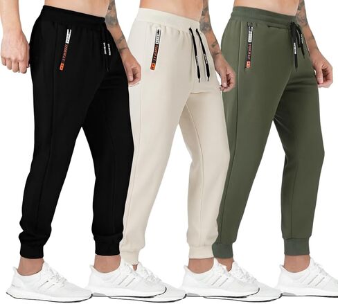 Men's 3 Pack Fleece - Lined Jogger Sweatpants - Warm Thermal Athletic Workout Pants with Zipper Pocket & Drawstring in Saudi Arabia