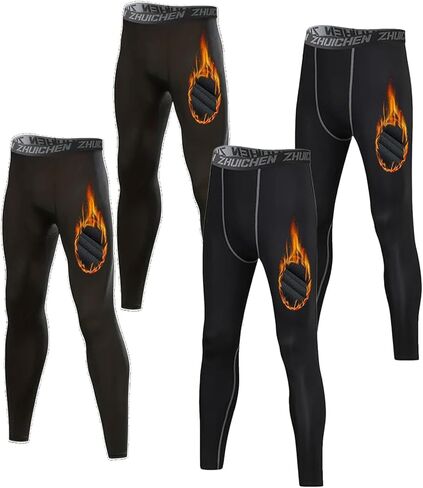 4 Pack Men's Thermal Compression Pants - Fleece Lined Base Layer Leggings for Winter Running Training Workout in Saudi Arabia