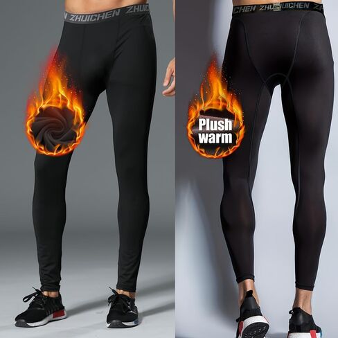 4 Pack Men's Thermal Compression Pants - Fleece Lined Base Layer Leggings for Winter Running Training Workout in Saudi Arabia